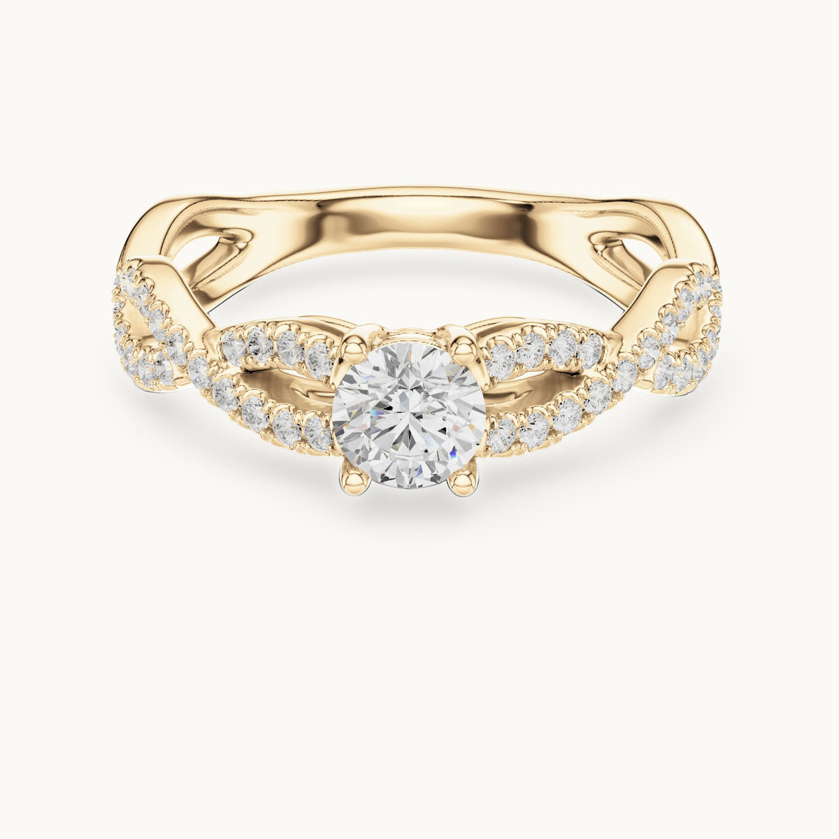 Round lab-grown diamond infinity twist pavé engagement ring in yellow gold, 0.816 CT TW, view 4