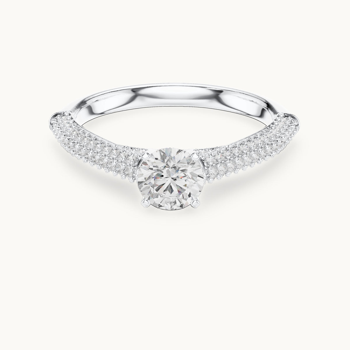 Round lab-grown diamond tapered pavé engagement ring in white gold, 1.07 CT TW, view 4