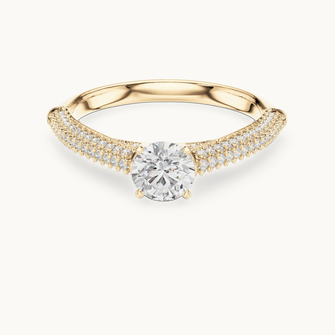 Round lab-grown diamond tapered pavé engagement ring in yellow gold, 1.07 CT TW, view 4
