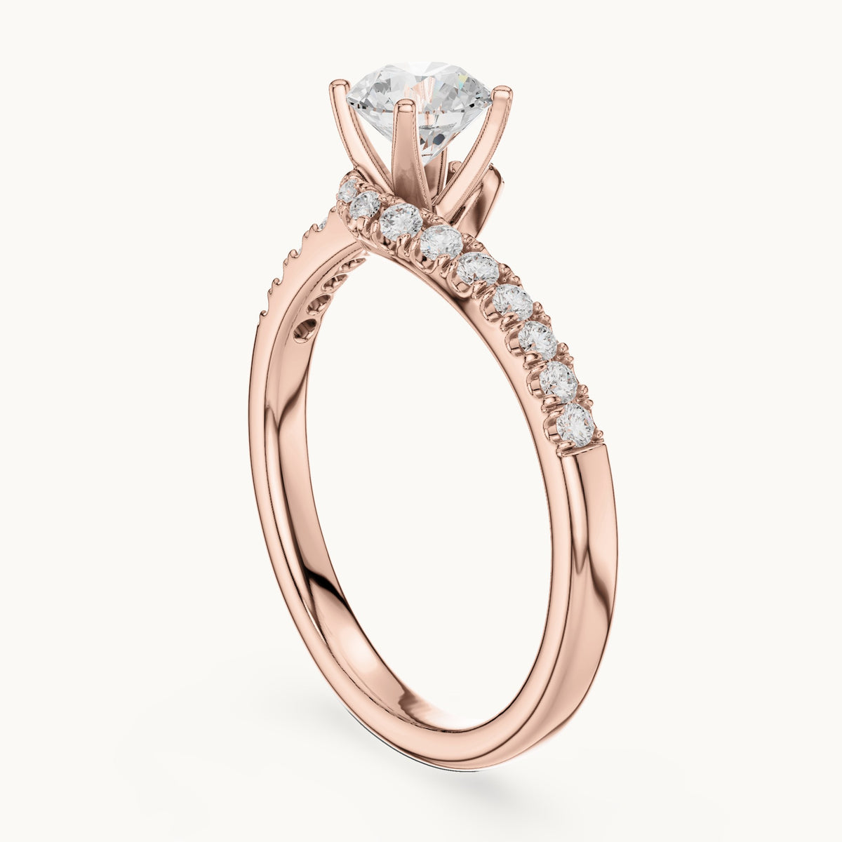 Round lab-grown diamond twisted pavé engagement ring in rose gold, 0.84 CT TW, view 1