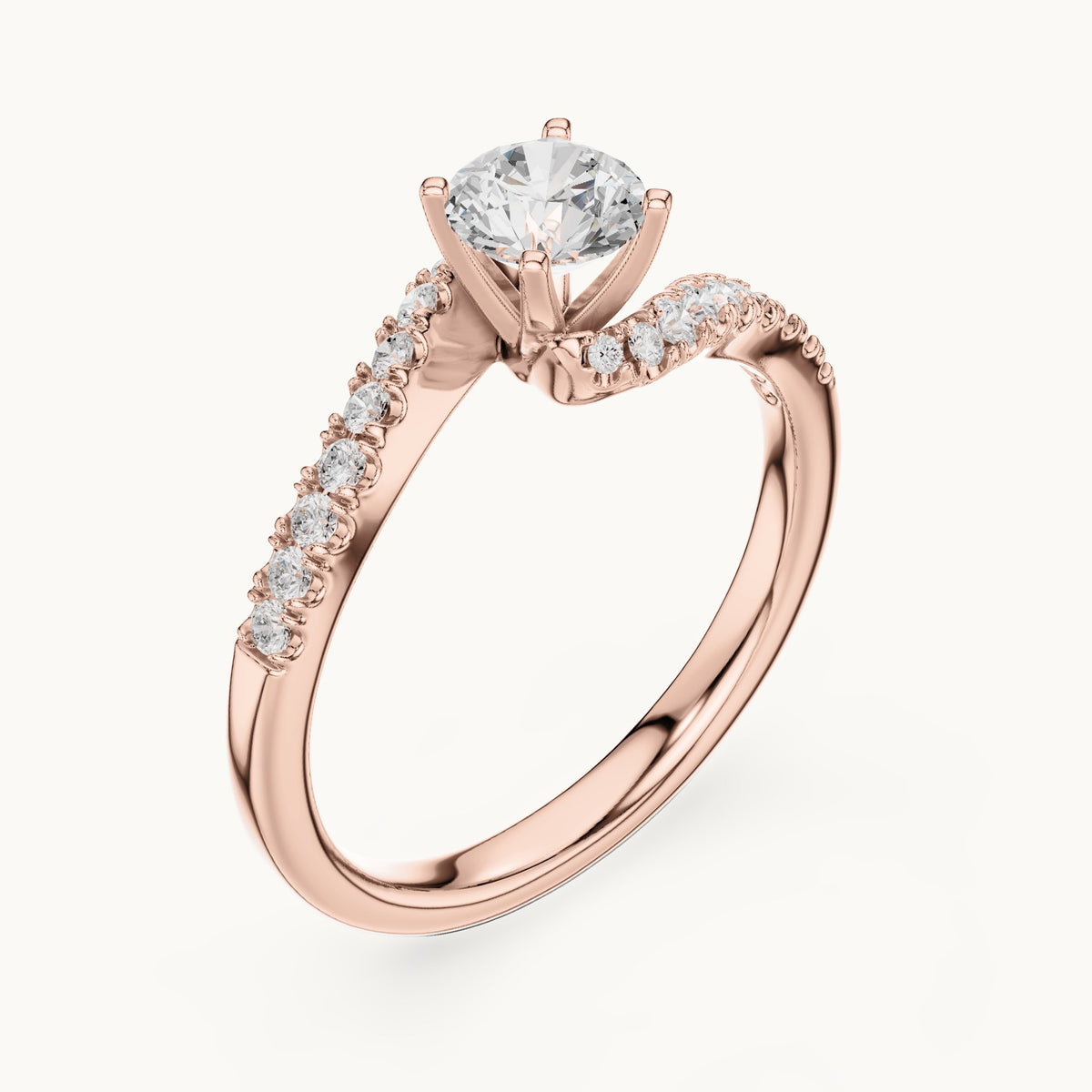 Round lab-grown diamond twisted pavé engagement ring in rose gold, 0.84 CT TW, view 2