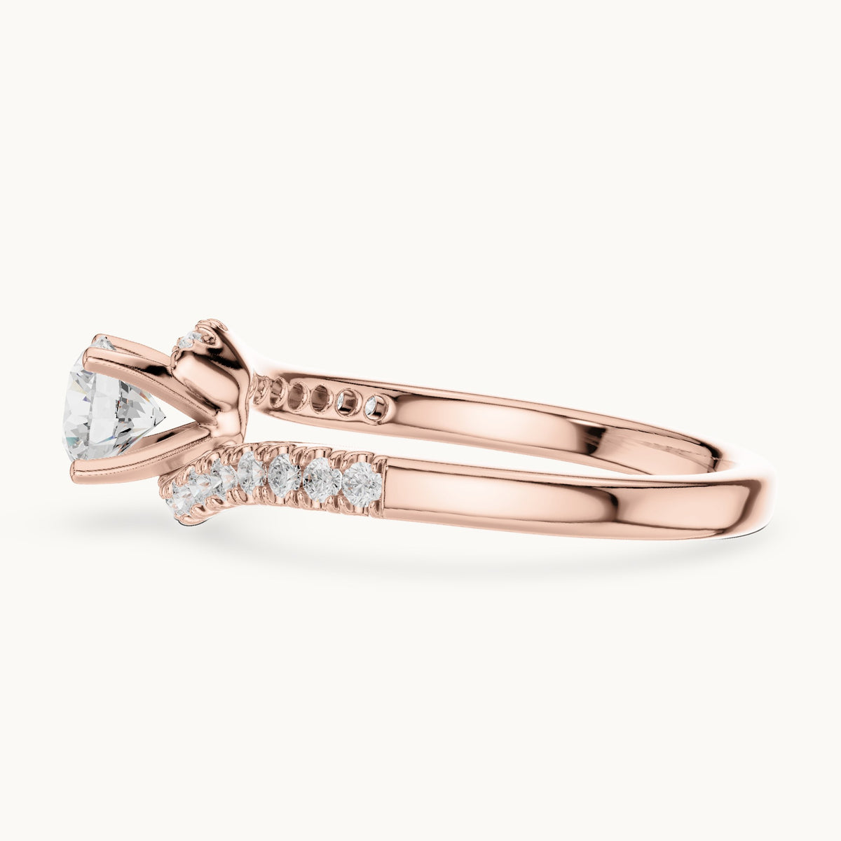 Round lab-grown diamond twisted pavé engagement ring in rose gold, 0.84 CT TW, view 3