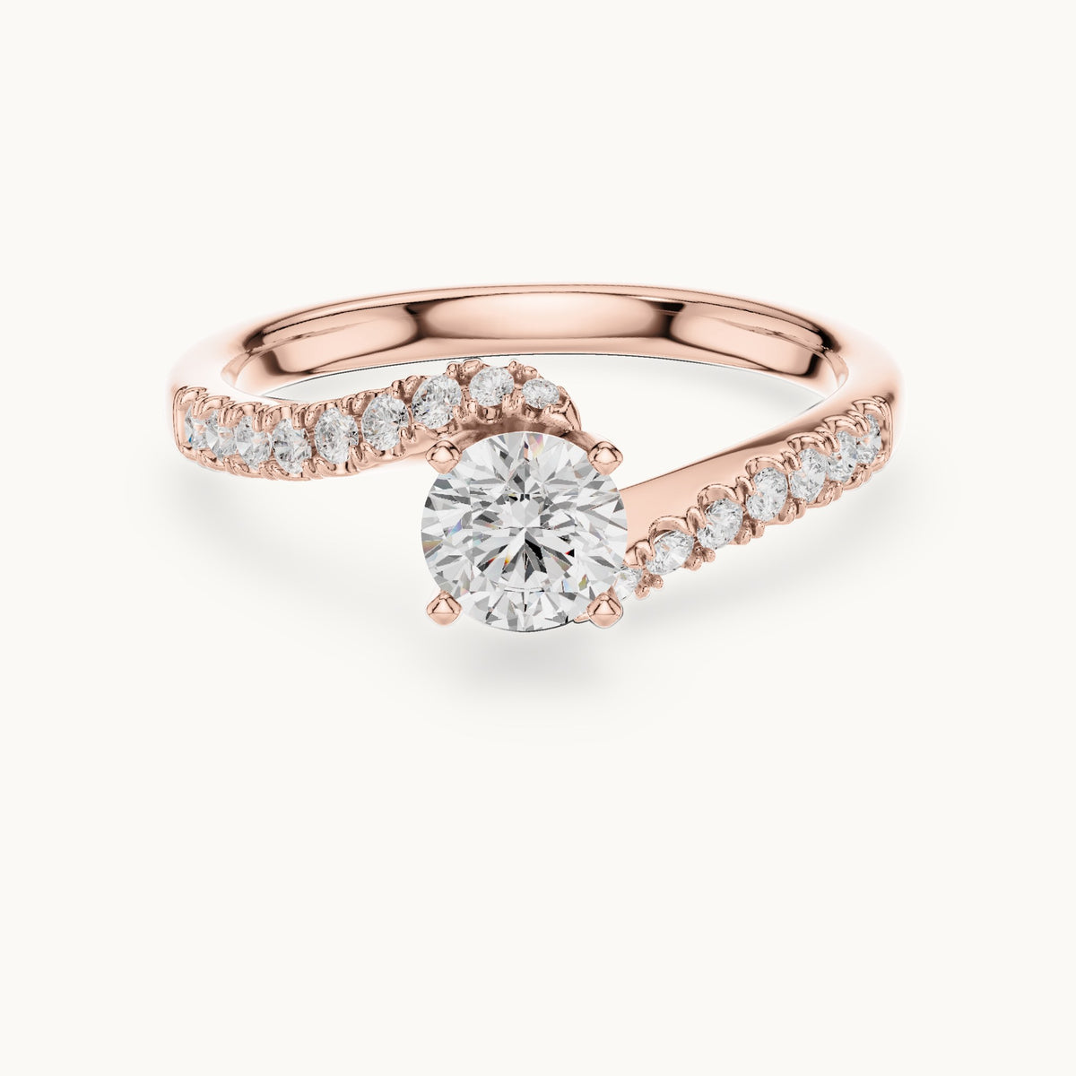 Round lab-grown diamond twisted pavé engagement ring in rose gold, 0.84 CT TW, view 4