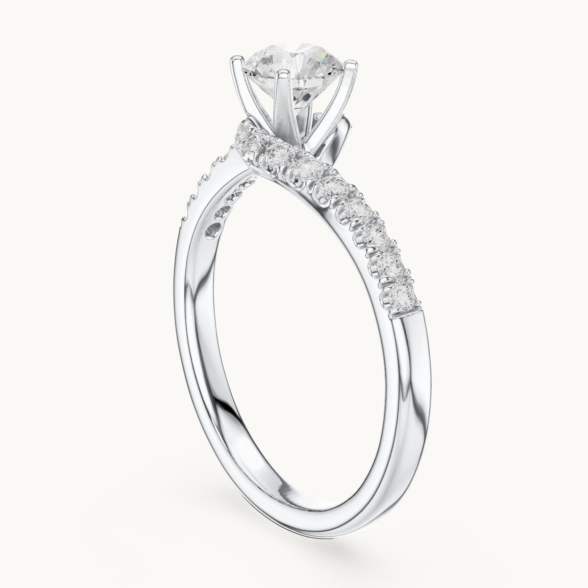 Round lab-grown diamond twisted pavé engagement ring in white gold, 0.84 CT TW, view 1