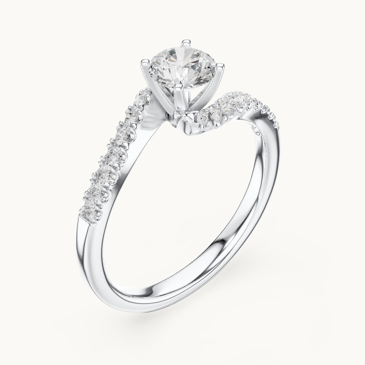 Round lab-grown diamond twisted pavé engagement ring in white gold, 0.84 CT TW, view 2
