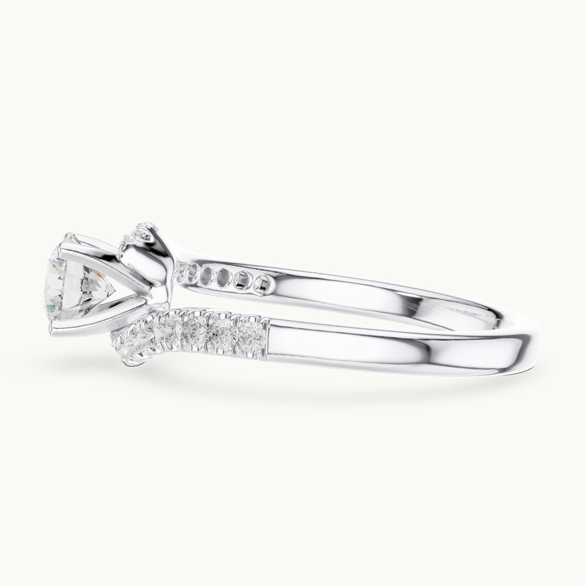 Round lab-grown diamond twisted pavé engagement ring in white gold, 0.84 CT TW, view 3