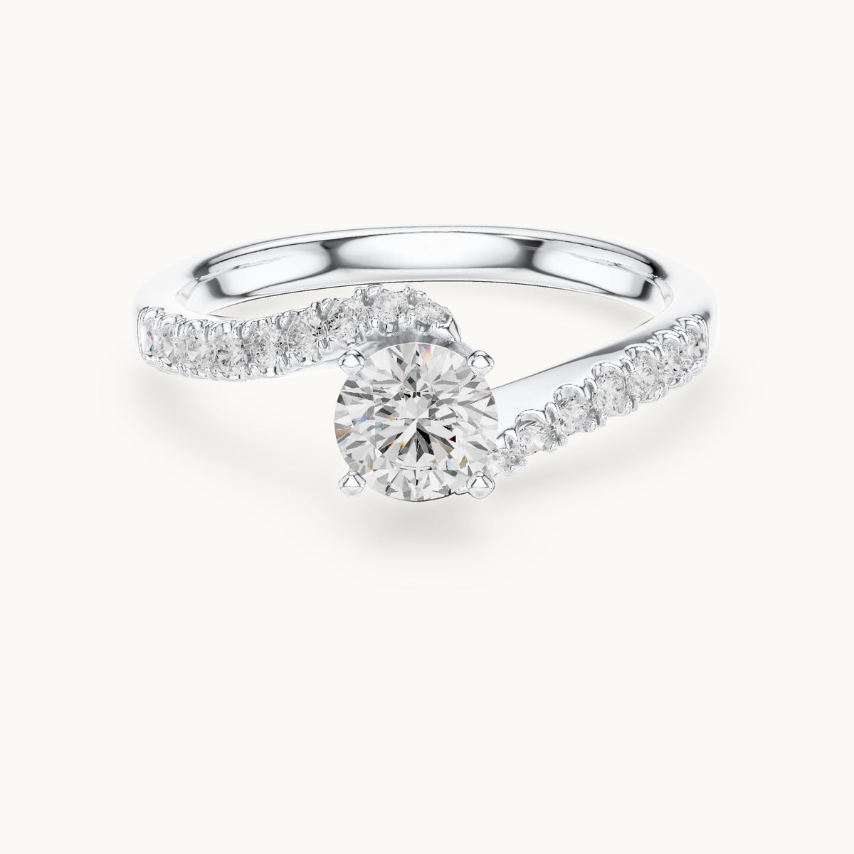 Round lab-grown diamond twisted pavé engagement ring in white gold, 0.84 CT TW, view 4
