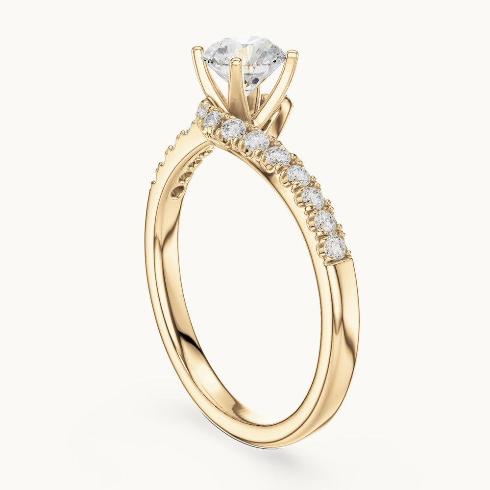 Round lab-grown diamond twisted pavé engagement ring in yellow gold, 0.84 CT TW, view 1