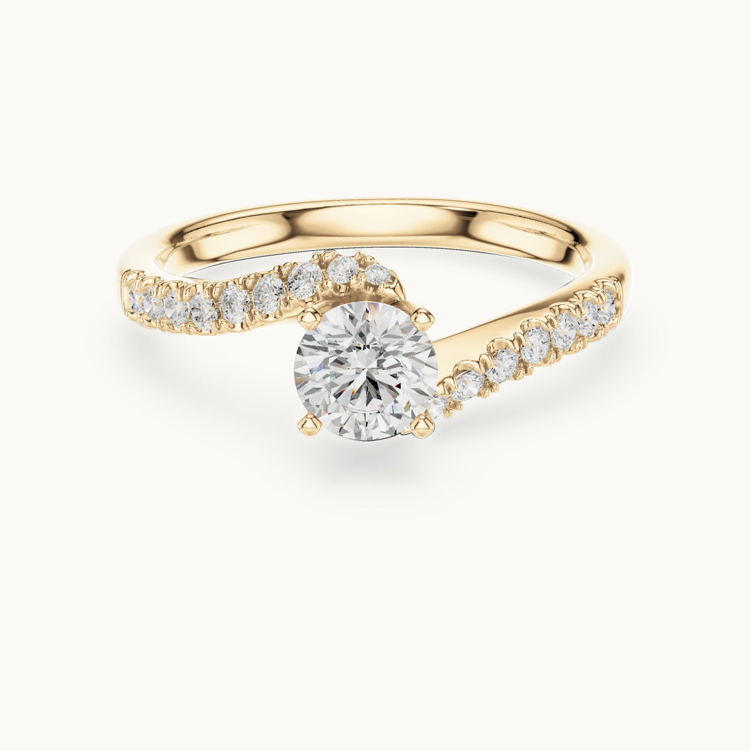 Round lab-grown diamond twisted pavé engagement ring in yellow gold, 0.84 CT TW, view 4