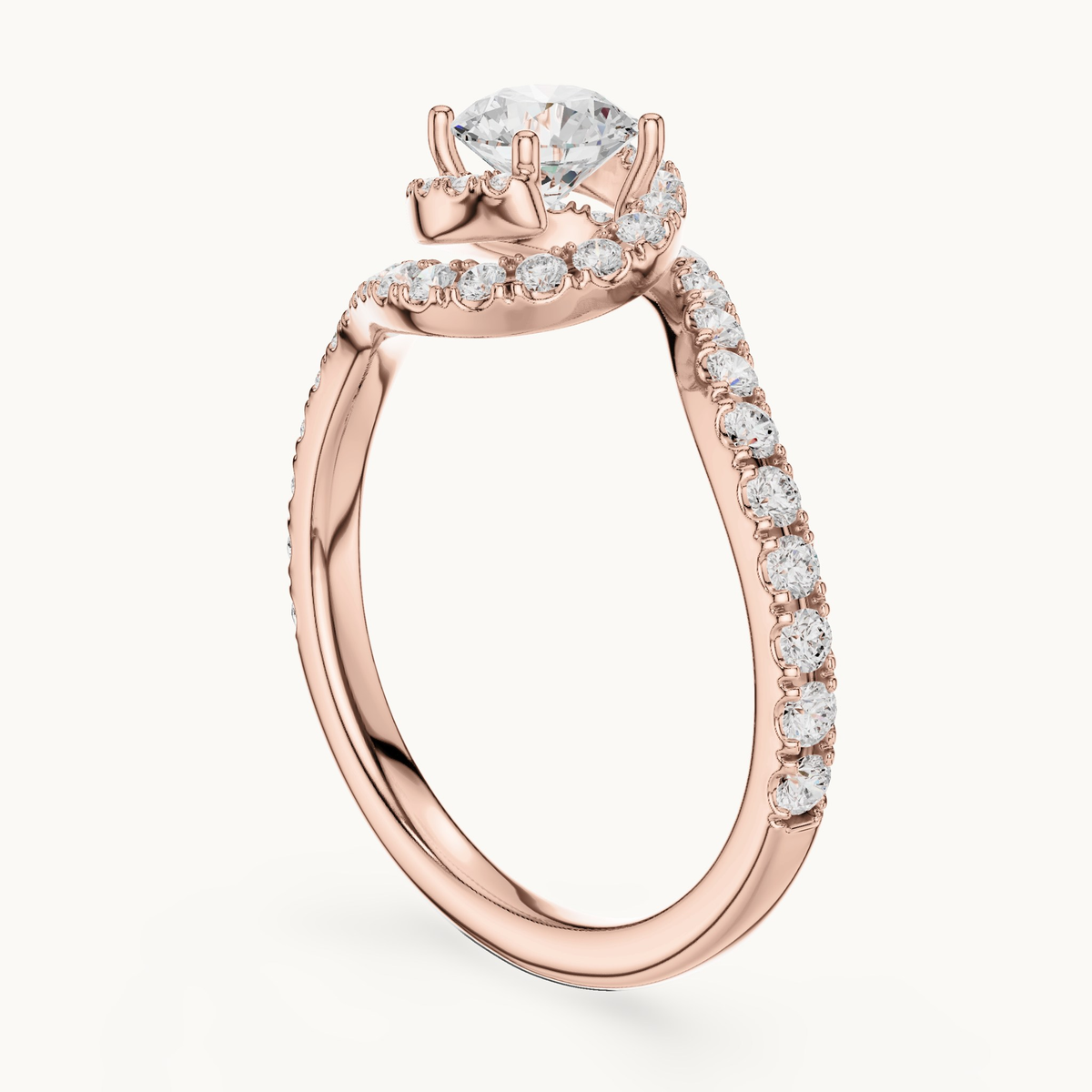 Round lab-grown diamond bypass engagement ring in 14K rose gold, 1.20 CT TW, view 1