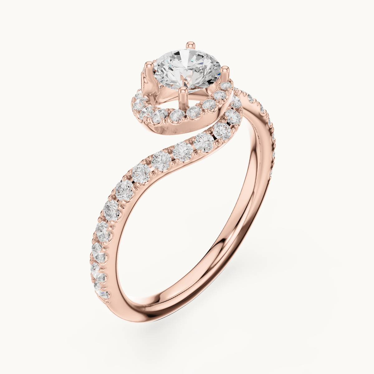 Round lab-grown diamond bypass engagement ring in 14K rose gold, 1.20 CT TW, view 2