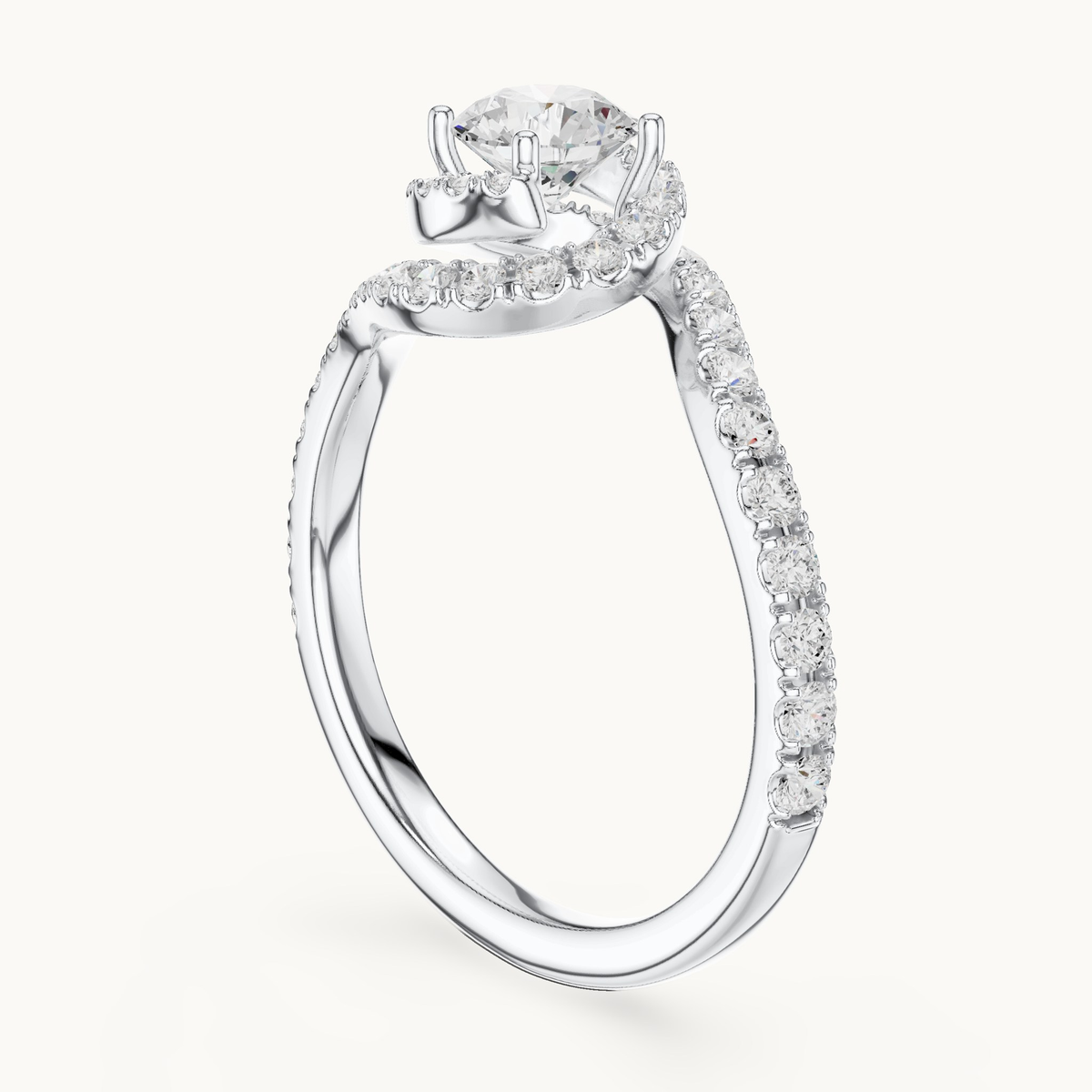 Round lab-grown diamond bypass engagement ring in 14K white gold, 1.20 CT TW, view 1