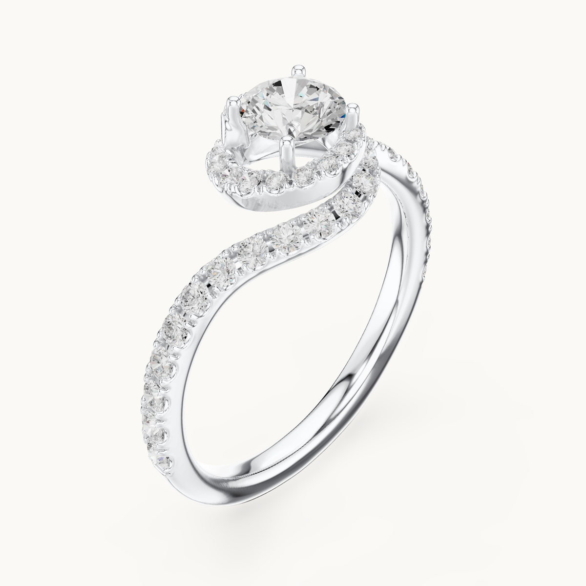 Round lab-grown diamond bypass engagement ring in 14K white gold, 1.20 CT TW, view 2