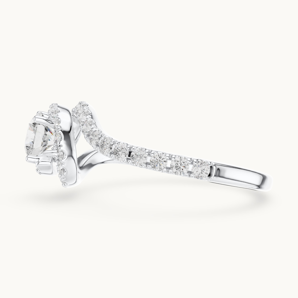 Round lab-grown diamond bypass engagement ring in 14K white gold, 1.20 CT TW, view 3