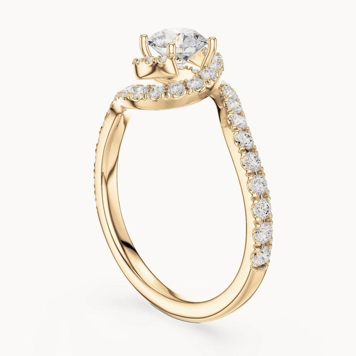 Round lab-grown diamond bypass engagement ring in 14K yellow gold, 1.20 CT TW, view 1