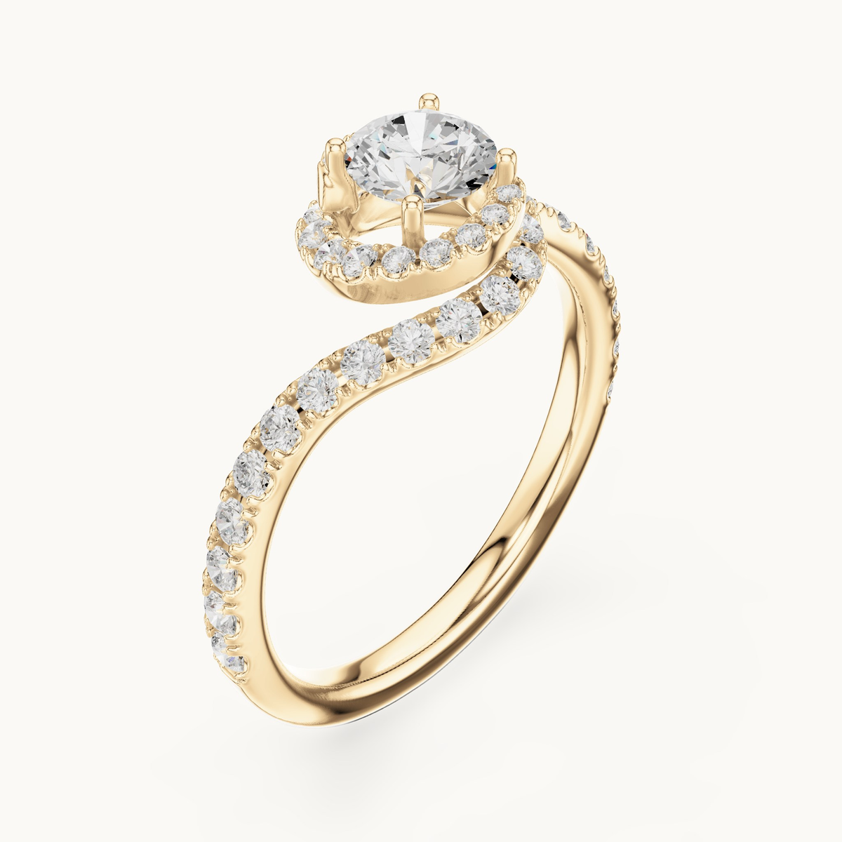 Round lab-grown diamond bypass engagement ring in 14K yellow gold, 1.20 CT TW, view 2