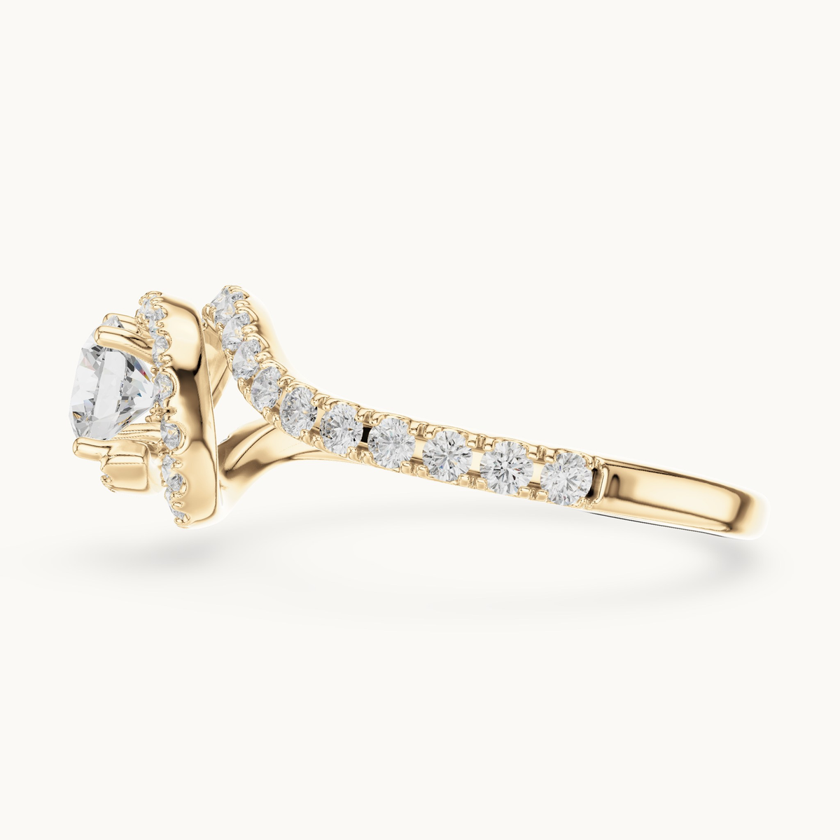 Round lab-grown diamond bypass engagement ring in 14K yellow gold, 1.20 CT TW, view 3