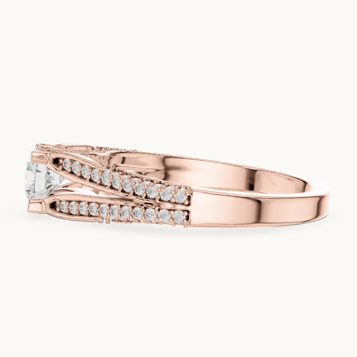 Round lab-grown diamond multi-row pavé engagement ring in rose gold, 0.94 CT TW, view 3