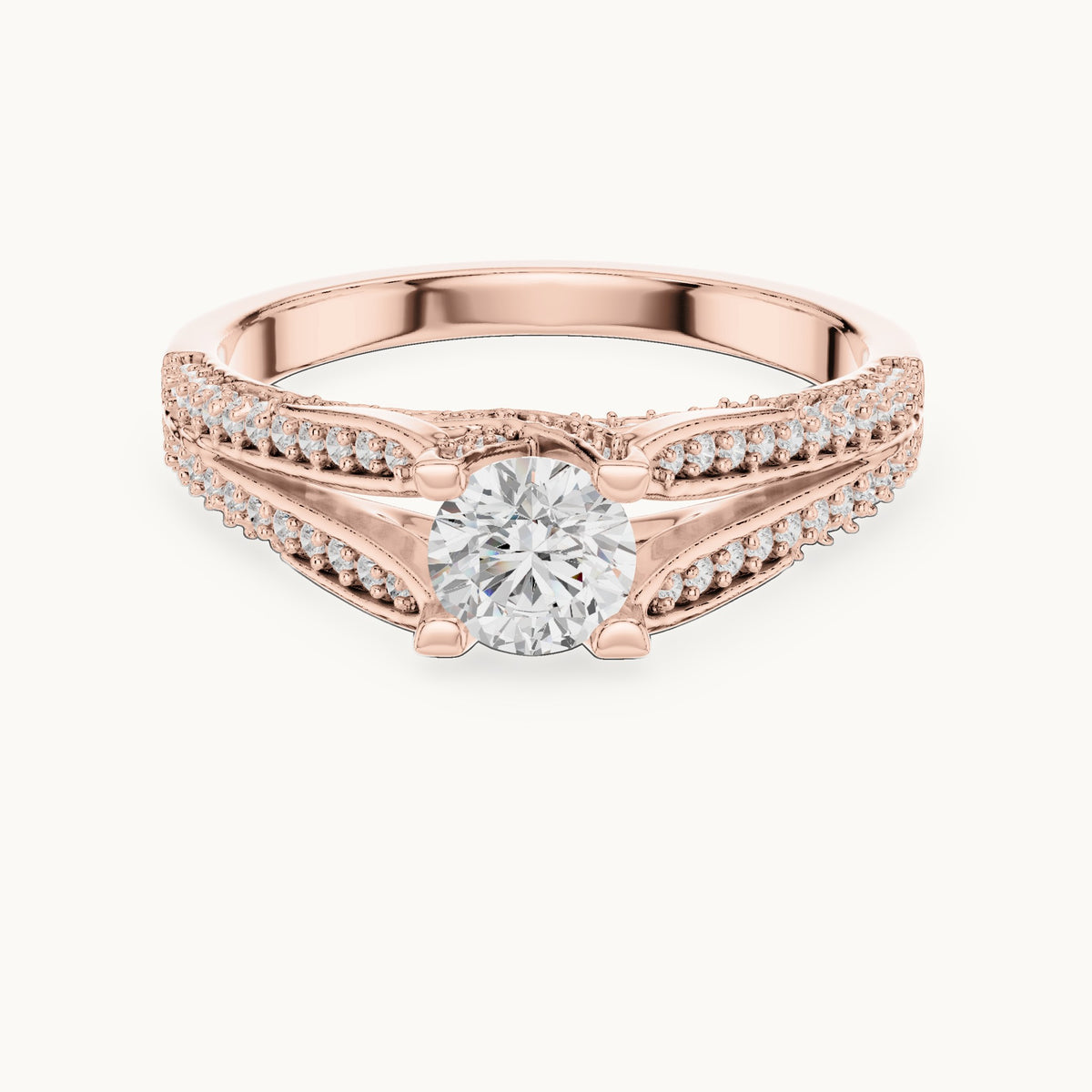 Round lab-grown diamond multi-row pavé engagement ring in rose gold, 0.94 CT TW, view 4