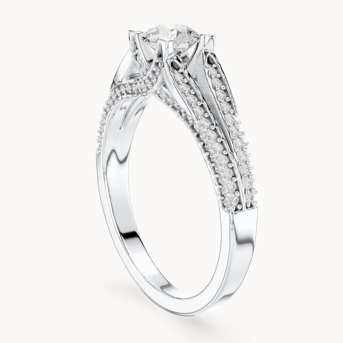 Round lab-grown diamond multi-row pavé engagement ring in white gold, 0.94 CT TW, view 1