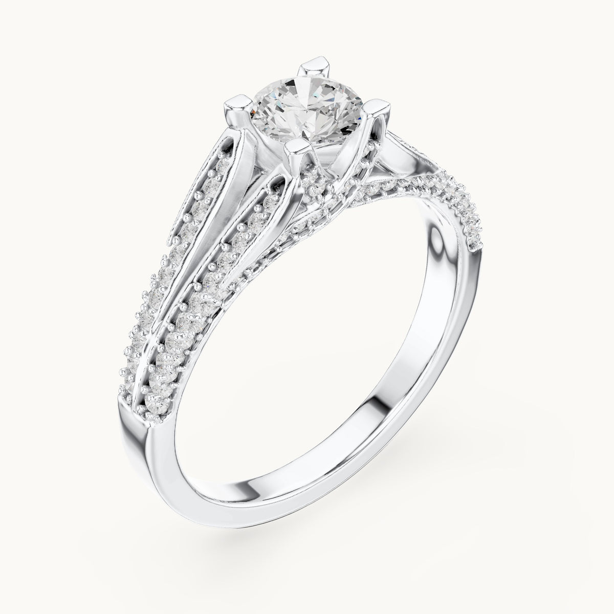 Round lab-grown diamond multi-row pavé engagement ring in white gold, 0.94 CT TW, view 2