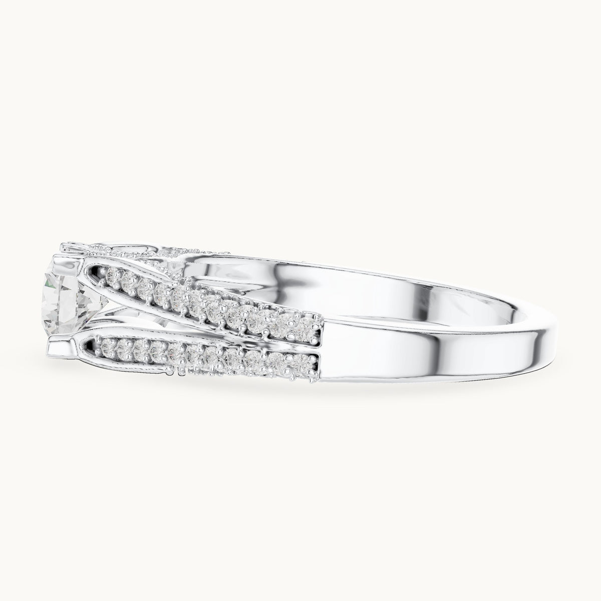 Round lab-grown diamond multi-row pavé engagement ring in white gold, 0.94 CT TW, view 3