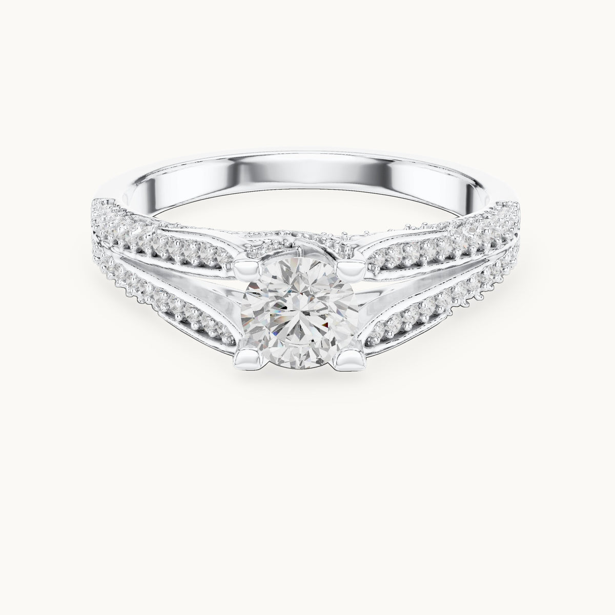 Round lab-grown diamond multi-row pavé engagement ring in white gold, 0.94 CT TW, view 4