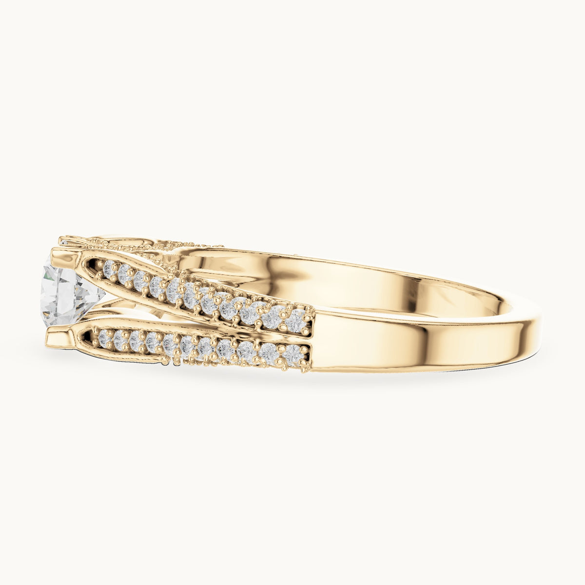Round lab-grown diamond multi-row pavé engagement ring in yellow gold, 0.94 CT TW, view 3