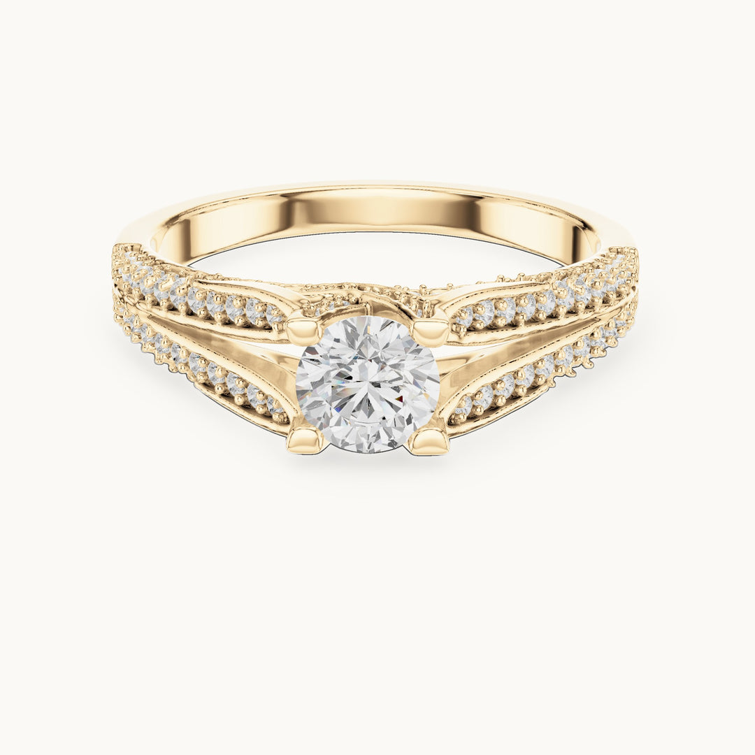 Round lab-grown diamond multi-row pavé engagement ring in yellow gold, 0.94 CT TW, view 4