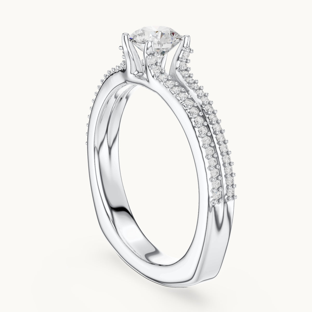 Round lab-grown diamond double-row pavé engagement ring in white gold, 0.86 CT TW, view 1