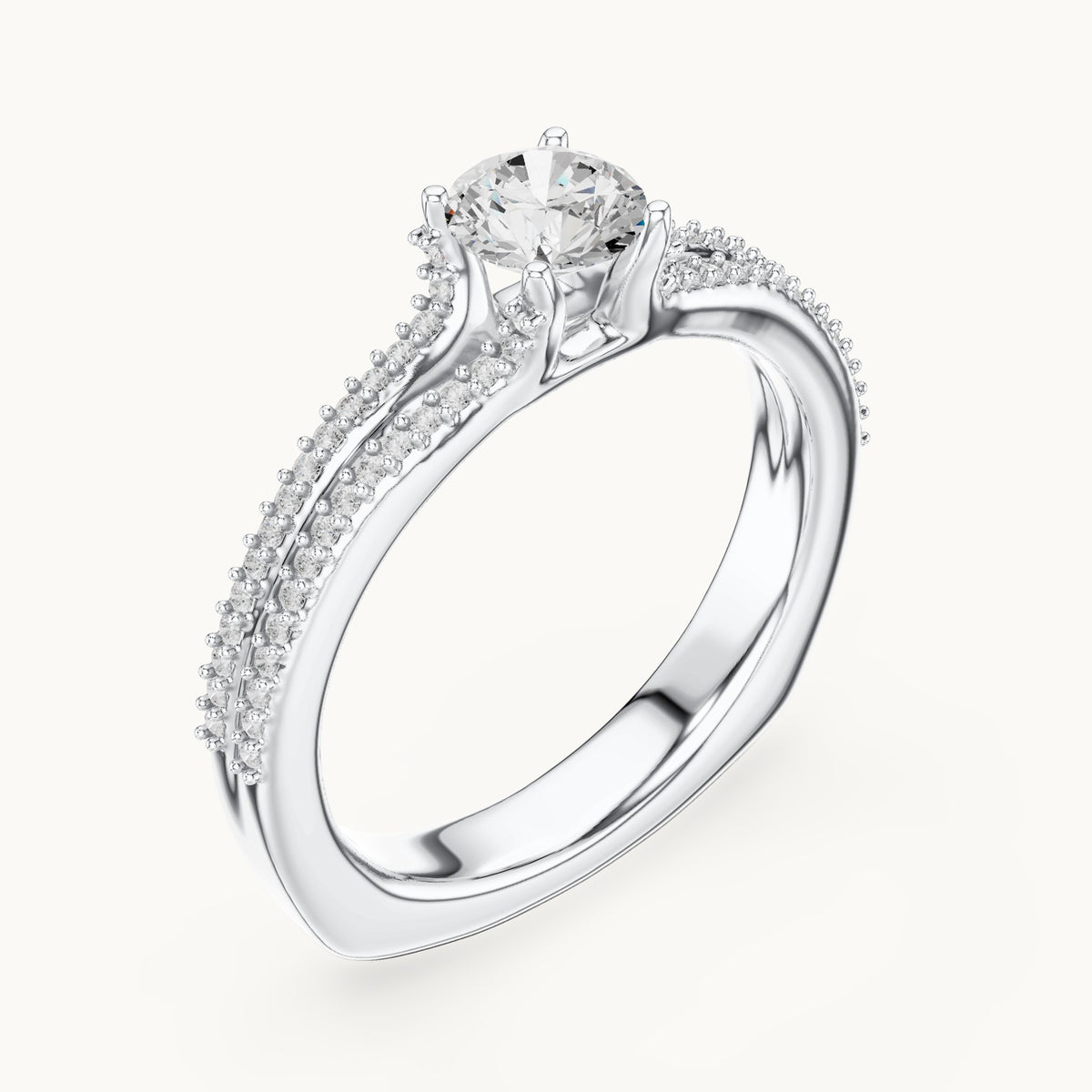 Round lab-grown diamond double-row pavé engagement ring in white gold, 0.86 CT TW, view 2