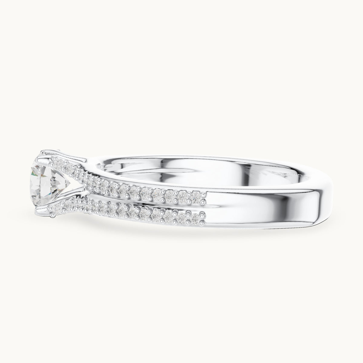 Round lab-grown diamond double-row pavé engagement ring in white gold, 0.86 CT TW, view 3
