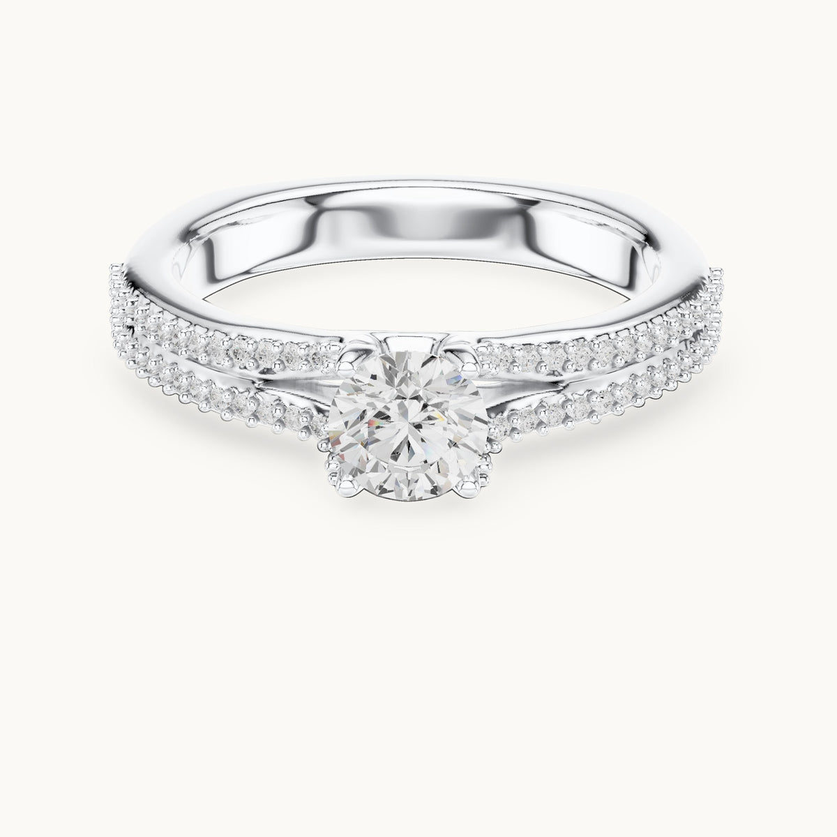 Round lab-grown diamond double-row pavé engagement ring in white gold, 0.86 CT TW, view 4