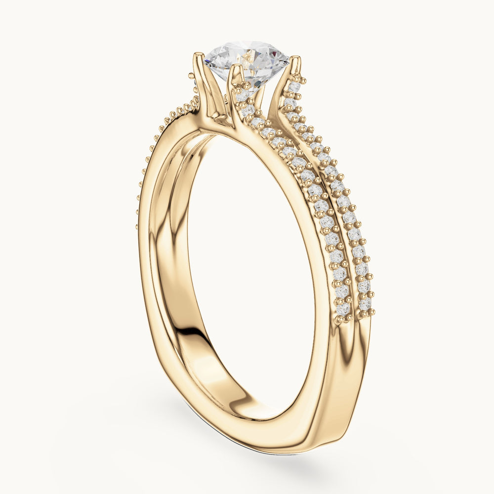Round lab-grown diamond double-row pavé engagement ring in yellow gold, 0.86 CT TW, view 1
