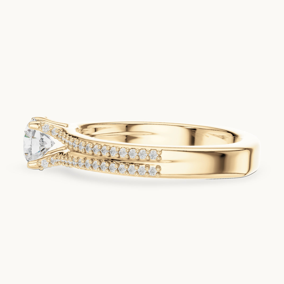 Round lab-grown diamond double-row pavé engagement ring in yellow gold, 0.86 CT TW, view 3