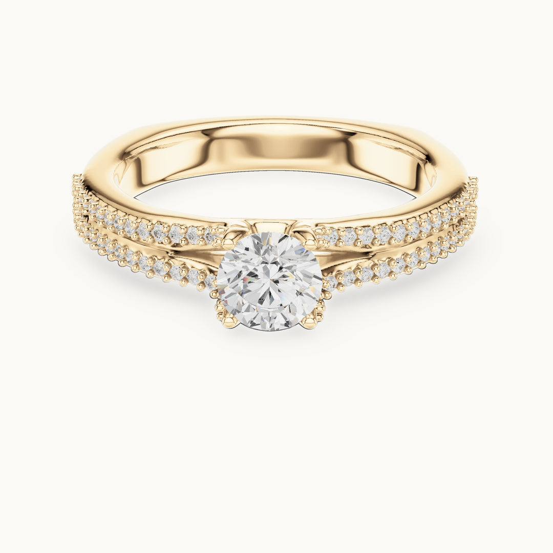 Round lab-grown diamond double-row pavé engagement ring in yellow gold, 0.86 CT TW, view 4