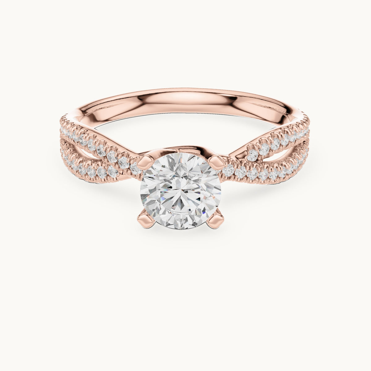 Round lab-grown diamond crossover pavé engagement ring in rose gold, 1.07 CT TW, view 4