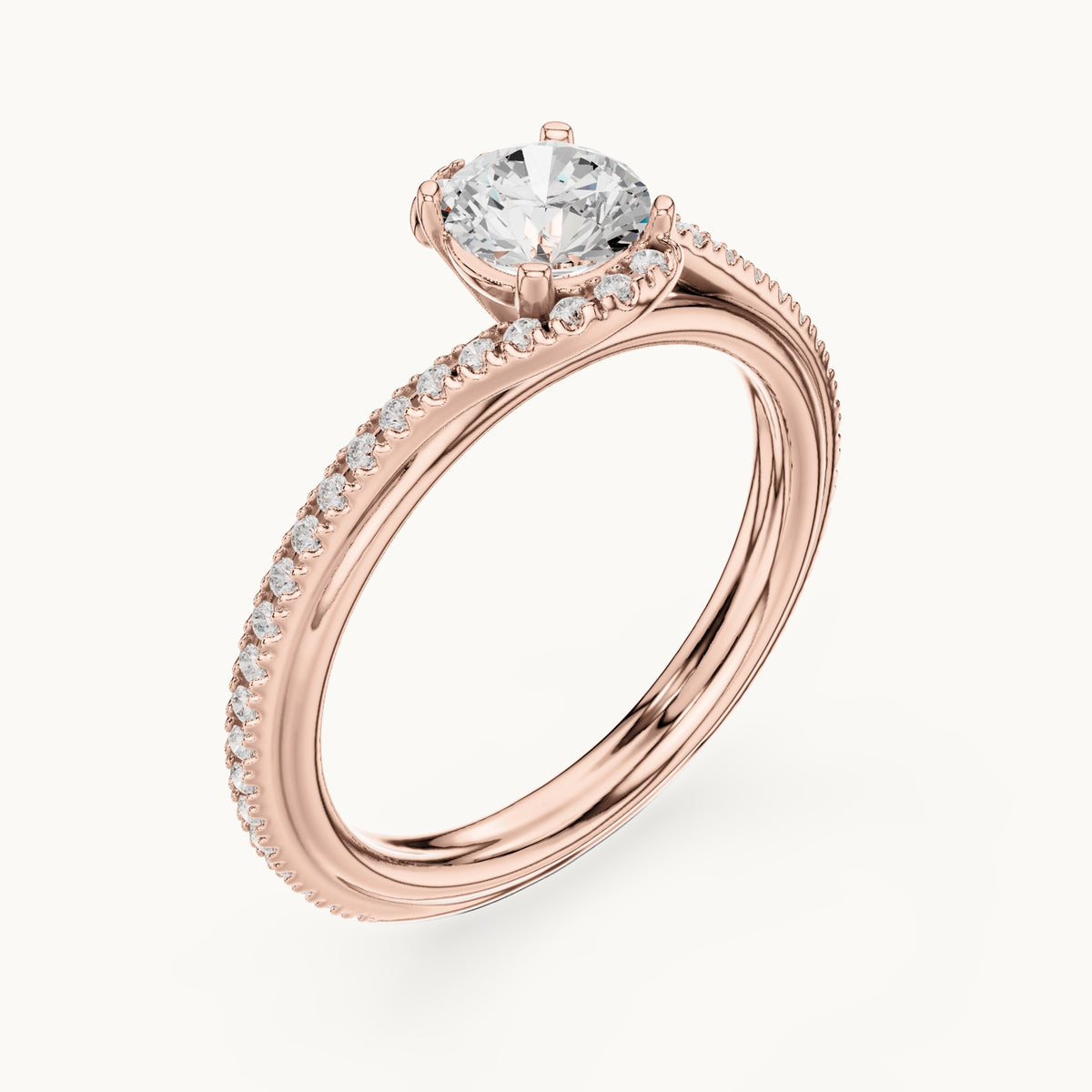 Round lab-grown diamond bypass engagement ring in rose gold, 0.96 CT TW, view 2