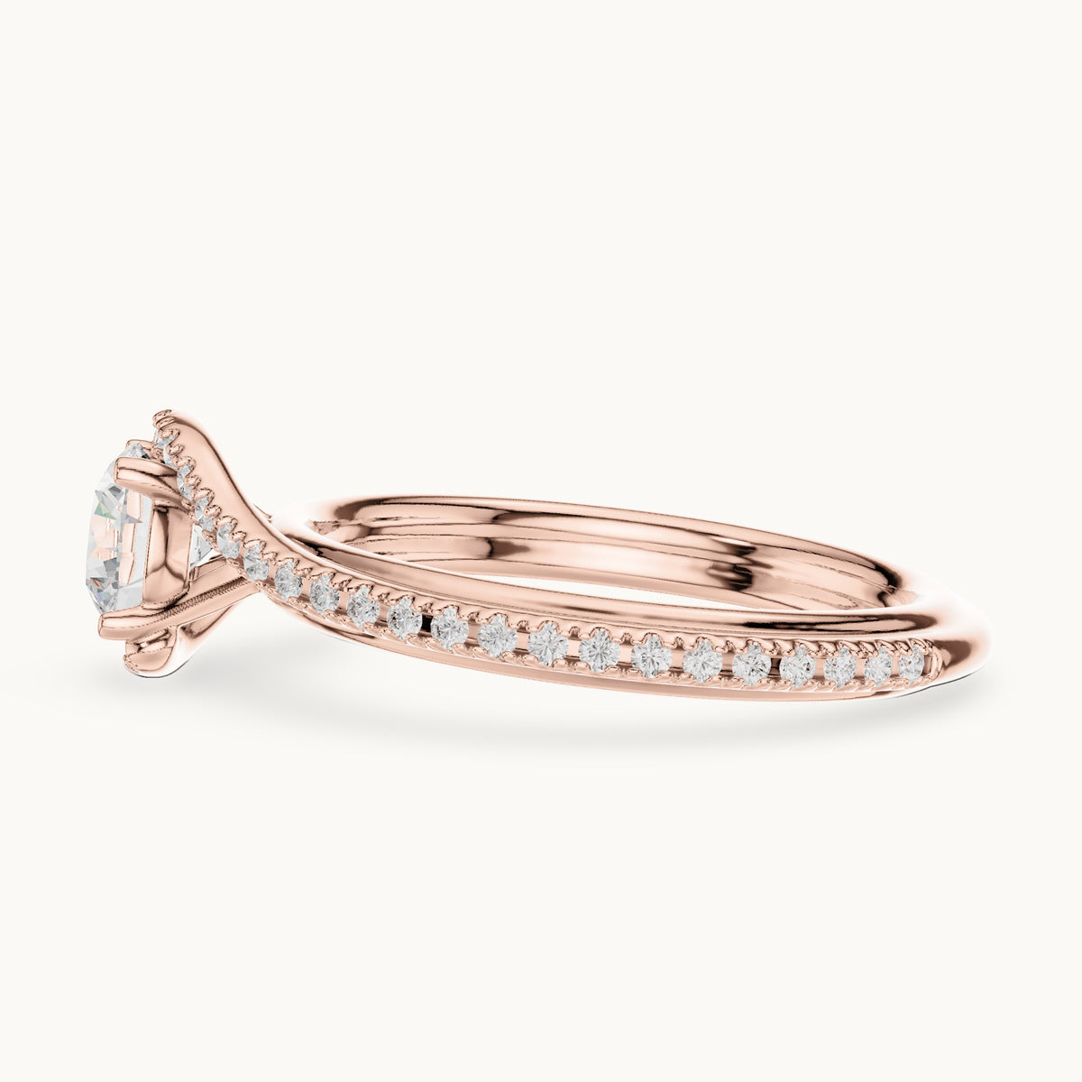 Round lab-grown diamond bypass engagement ring in rose gold, 0.96 CT TW, view 3