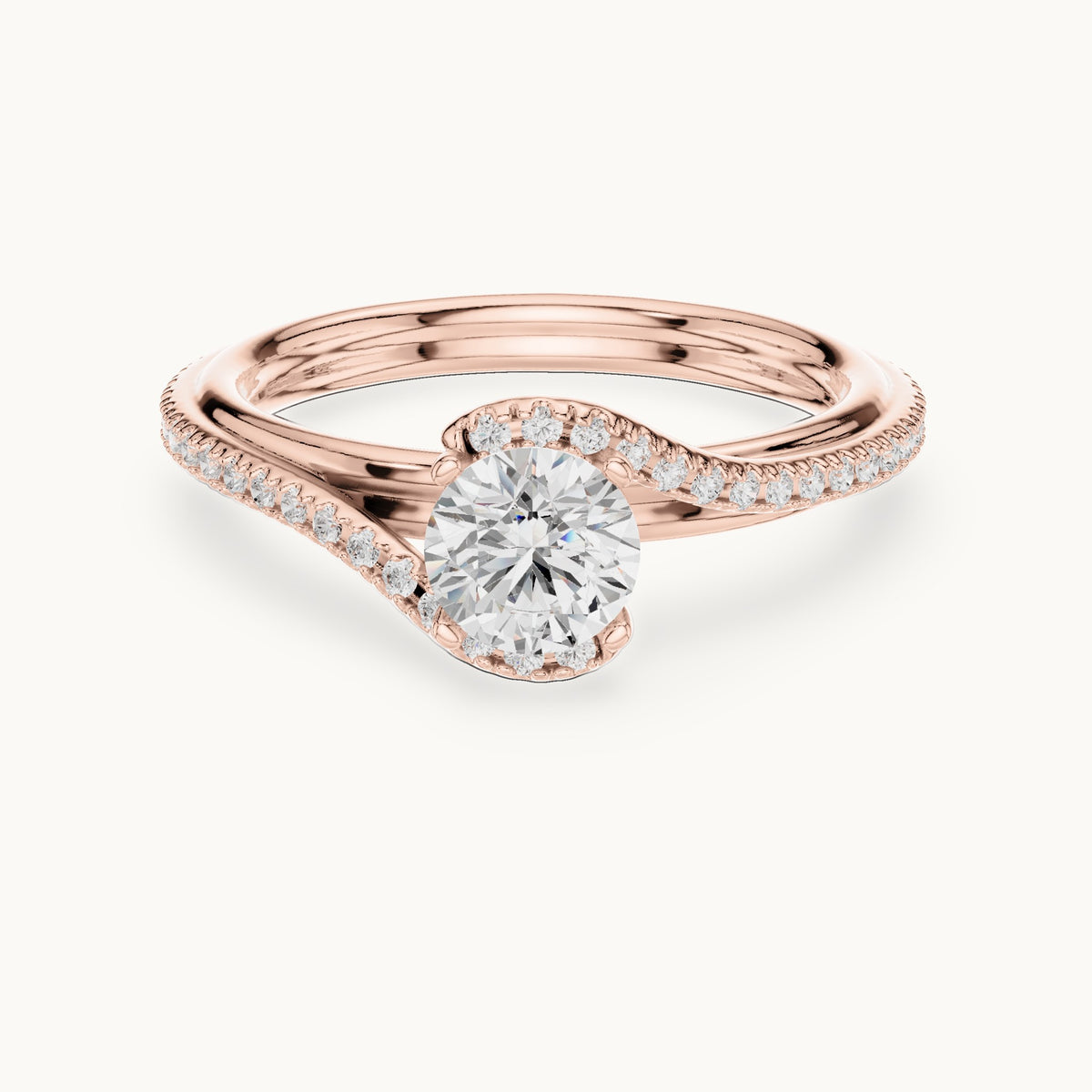 Round lab-grown diamond bypass engagement ring in rose gold, 0.96 CT TW, view 4