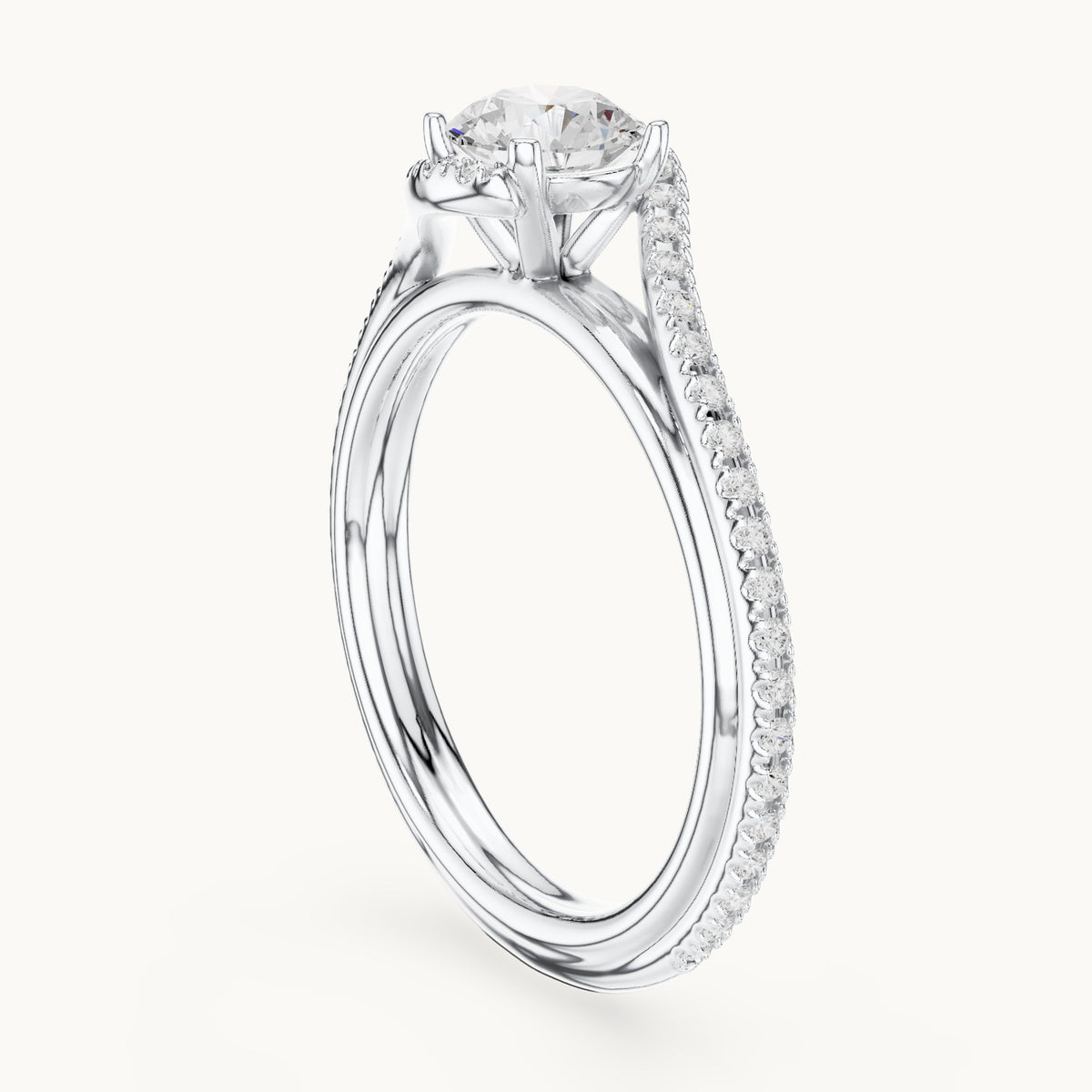 Round lab-grown diamond bypass engagement ring in white gold, 0.96 CT TW, view 1