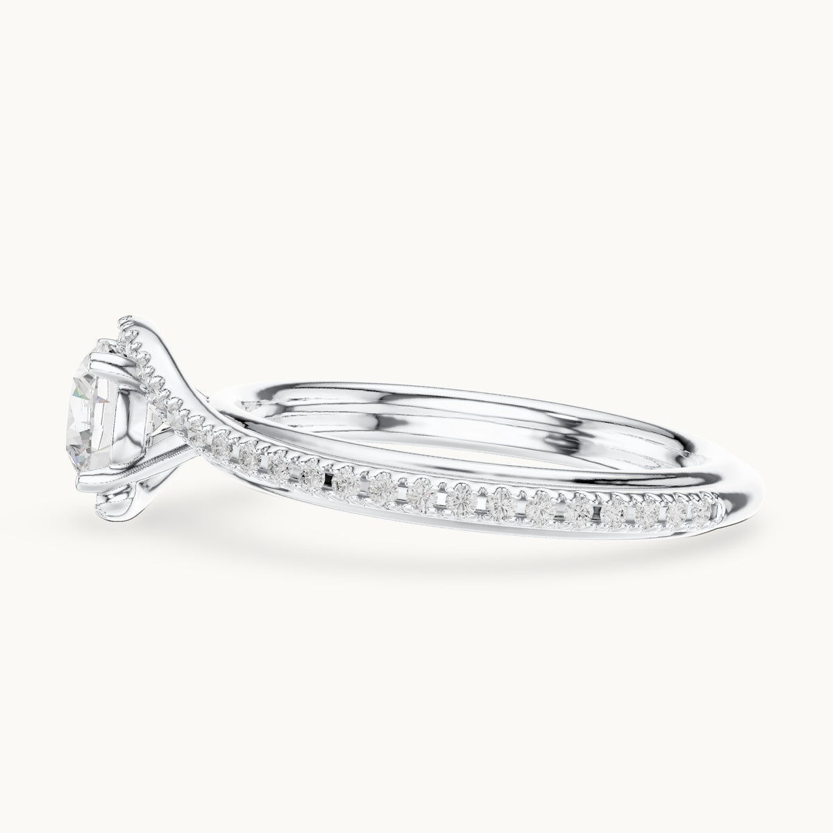 Round lab-grown diamond bypass engagement ring in white gold, 0.96 CT TW, view 3