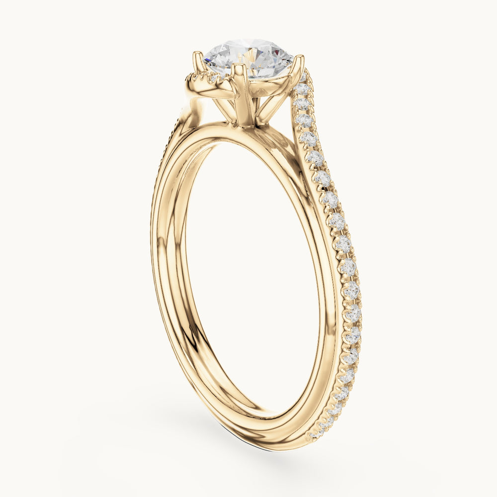 Round lab-grown diamond bypass engagement ring in yellow gold, 0.96 CT TW, view 1