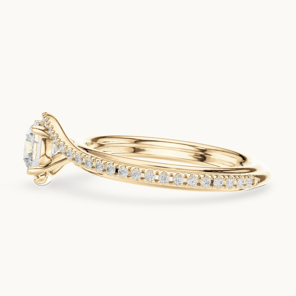 Round lab-grown diamond bypass engagement ring in yellow gold, 0.96 CT TW, view 3