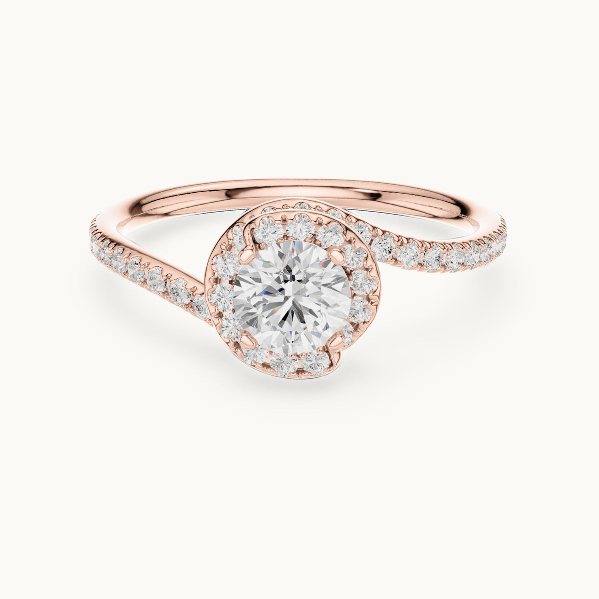 Round lab-grown diamond swirl engagement ring in rose gold, 0.97 CT TW, view 4
