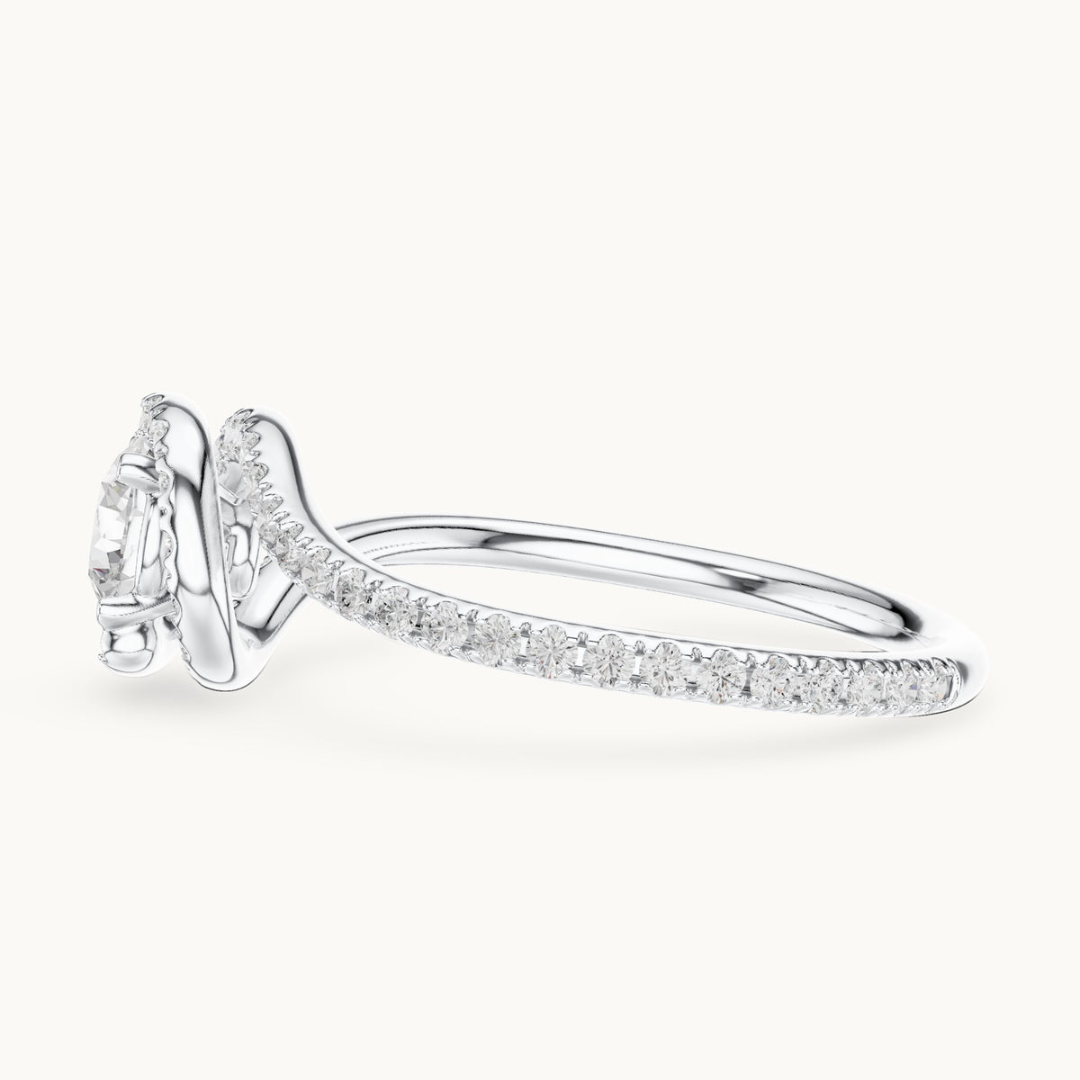 Round lab-grown diamond swirl engagement ring in white gold, 0.97 CT TW, view 3