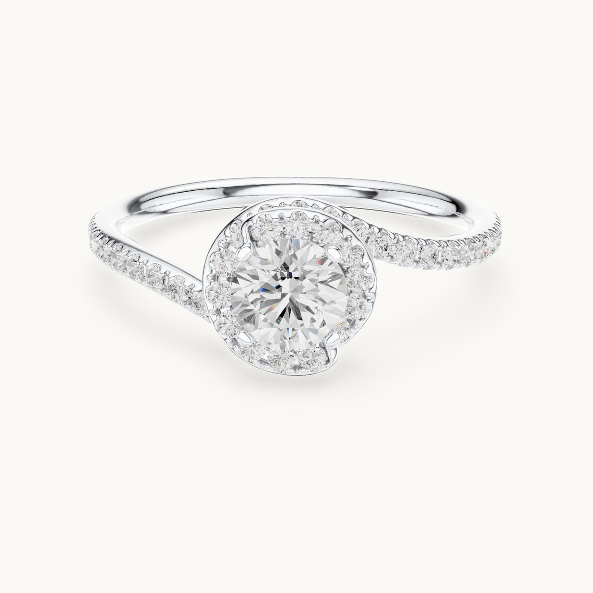 Round lab-grown diamond swirl engagement ring in white gold, 0.97 CT TW, view 4