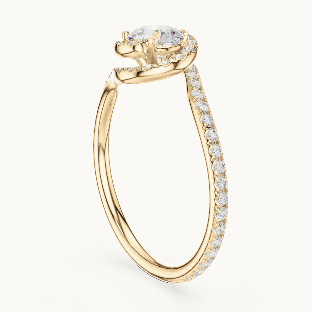 Round lab-grown diamond swirl engagement ring in yellow gold, 0.97 CT TW, view 1