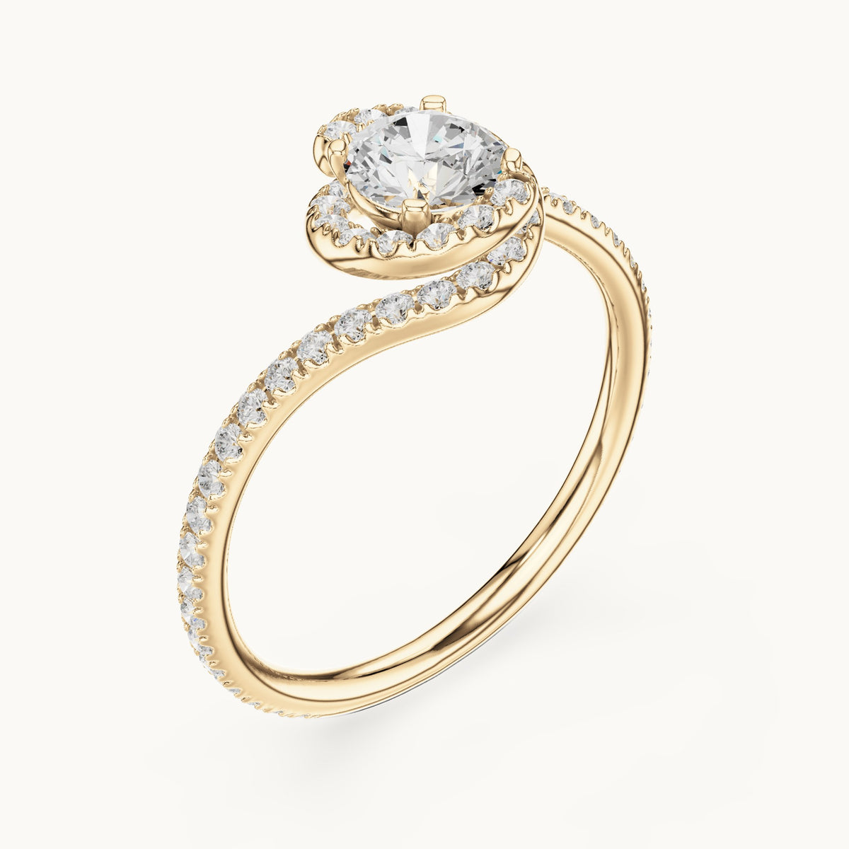 Round lab-grown diamond swirl engagement ring in yellow gold, 0.97 CT TW, view 2