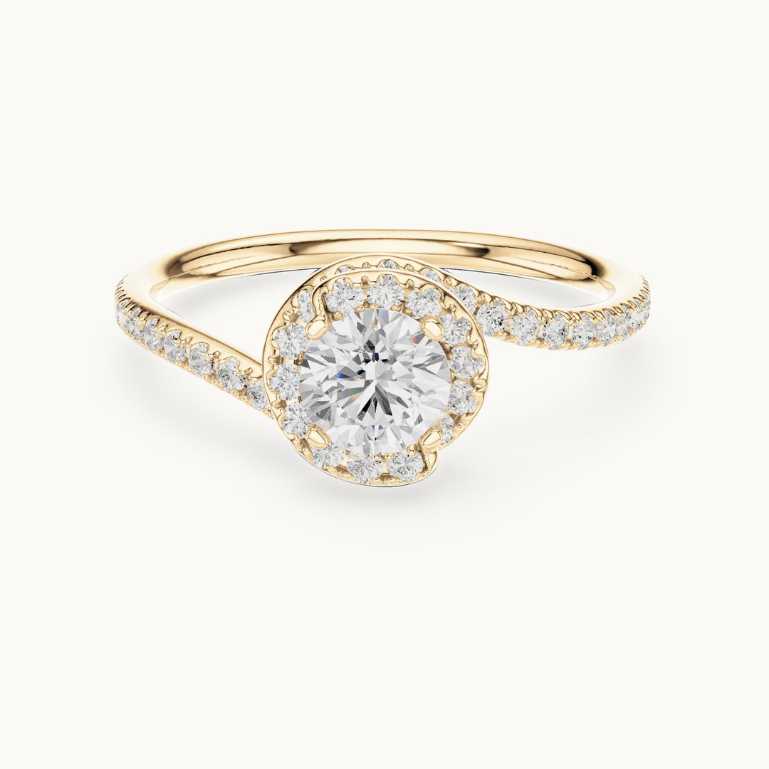 Round lab-grown diamond swirl engagement ring in yellow gold, 0.97 CT TW, view 4